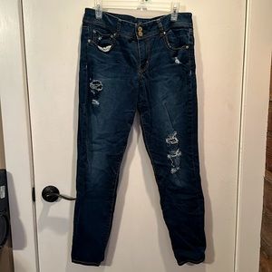American Eagle Super Stretch Skinny Jeans Destructed Denim 14